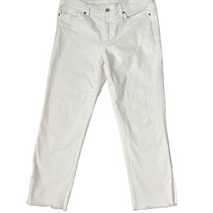 J. McLaughlin White Jeans Mid Rise Raw Hem Frayed Cropped Skinny.